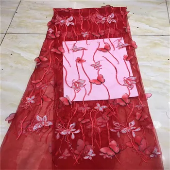 

African Lace Fabric 2019 High Quality Lace For Bride Wedding Fabric Nigerian Red Tulle Lace Fabric With The butterfly