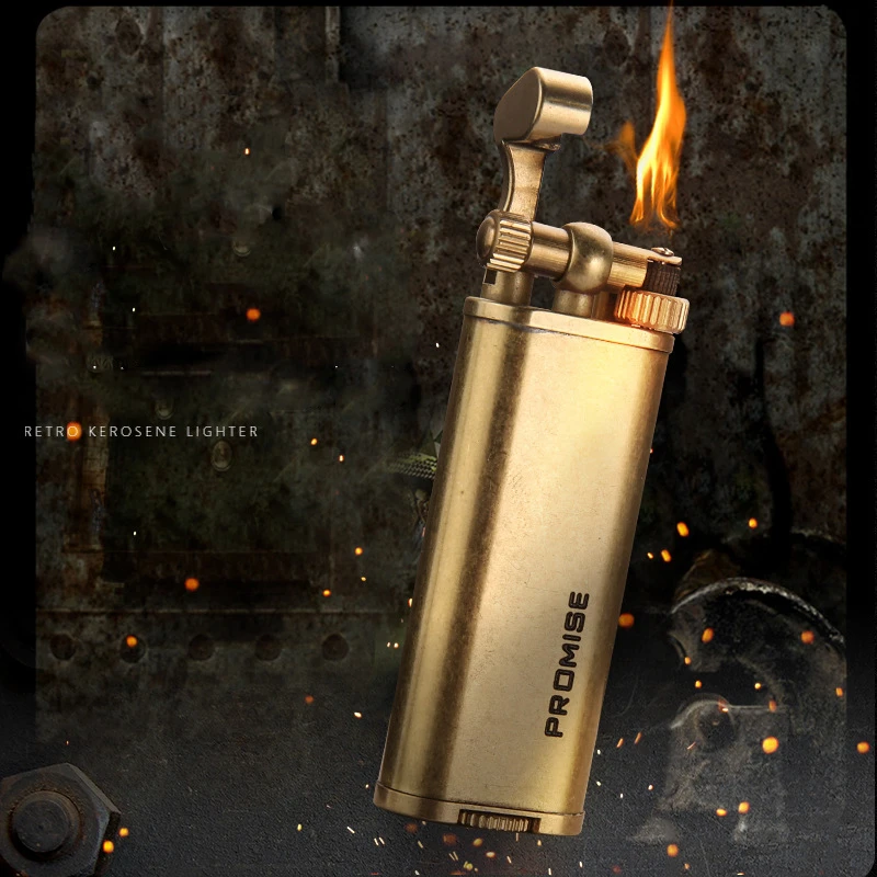 L Honest Copper Cigarette Lighter Gasoline Vintage Kerosene For oil Lighter Grinding Wheels Fire Lighter Retro Windproof Lighter - Цвет: L