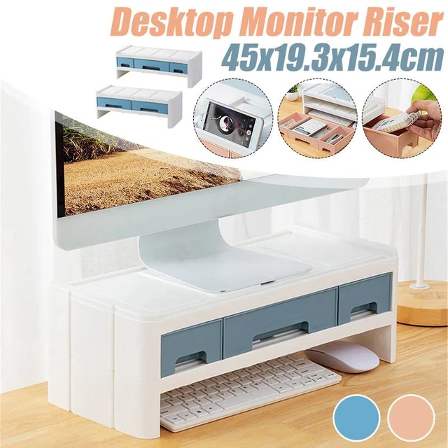 Soporte de Monitor de escritorio, elevador de pantalla de ordenador portátil  con 2 cajones, caja de almacenamiento, organizador para estante de PC de  oficina - AliExpress