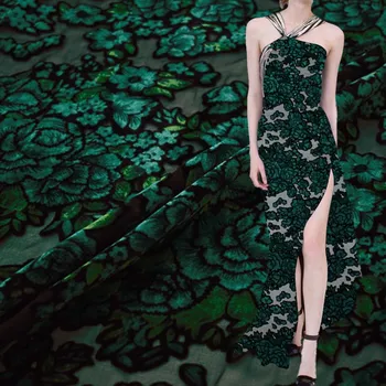 

Green peony burnt-out velvet fabric for dress ткань хлопок ткани bazin riche african фатин tissu telas por metro tissus