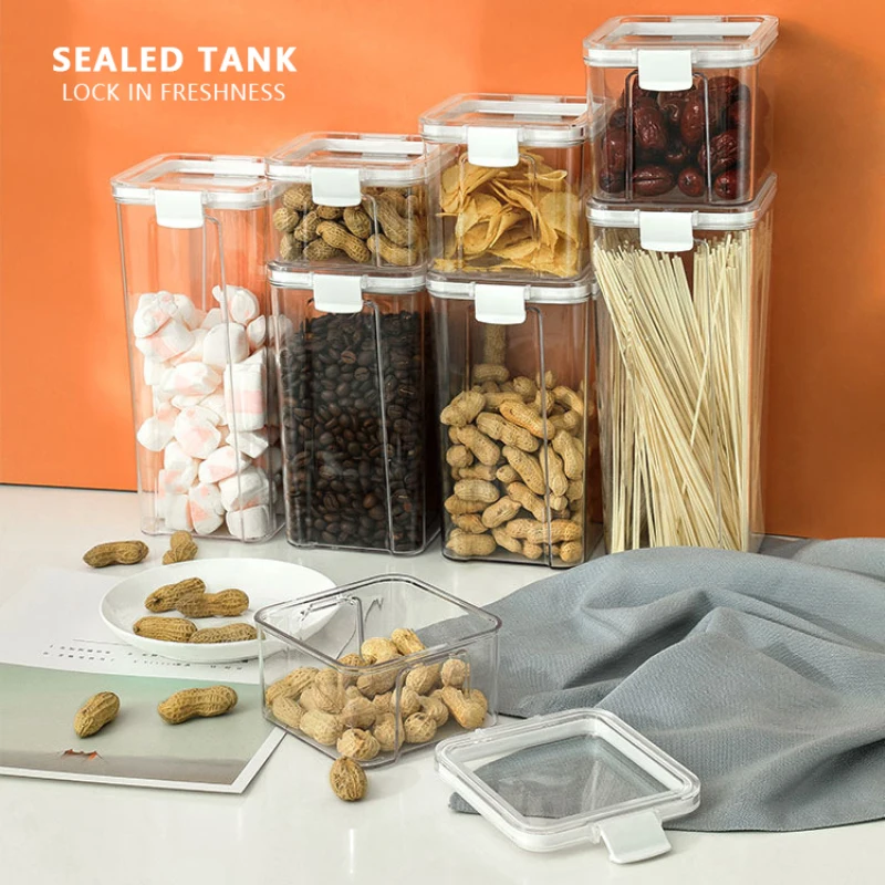 Square Transparent Storage Containers Transparent Square Food Set Sealed Box Kitchen Grain