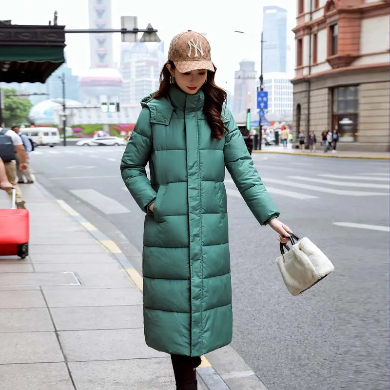 NEEDBO зимняя куртка женская длинная парка Mujer тонкое длинное зимнее пальто женская верхняя одежда с капюшоном Женское пальто Женская куртка - Цвет: Green