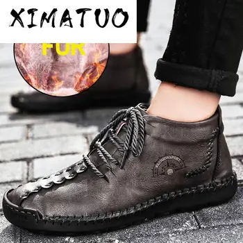 

Hot sale Winter Men's Leather Casual sneakers large size 48 vintage Frosty boots High-Top warm shoes khaki black