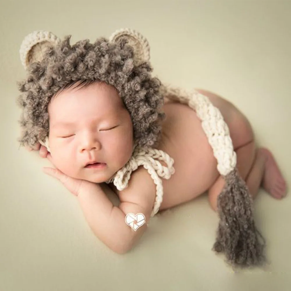 

New Style Photography for Children Clothing Newborns Photography BABY'S FIRST Month Baby Photo Shoot Little Lion Modeling Hat Ta