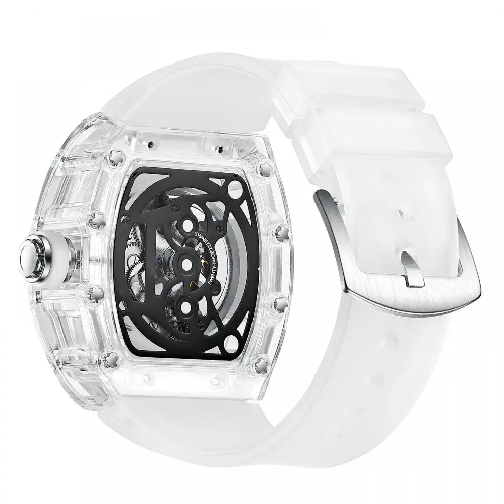 PINTIME Transparent Waterproof Hollow White Automatic Mechanical Watch Men's Watch Hip Hop Male Tonneau Clock Hombre Relogio
