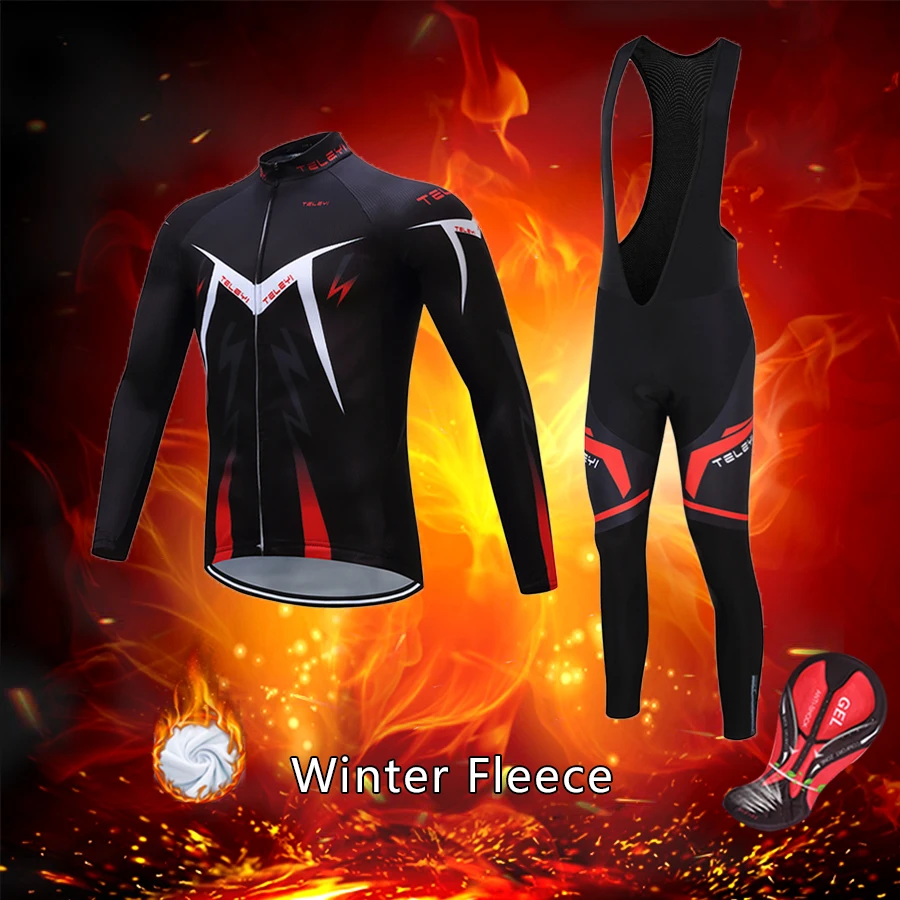 2022 Winter Cycling Jersey Set Men Thermal Fleece Road Bike Clothing BIB Gel Trousers Male Dress Bicycle Clothes MTB Suits Kit | Спорт и