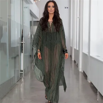 

Oversize Kaftan Beach Cover Up Pareos De Playa Mujer Beach Wear Bikini Cover Up Robe Plage Sarong Beach Tunic Dark Green