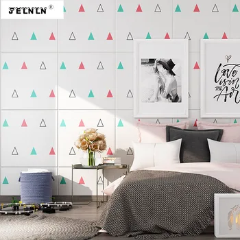 

Color rhombus pattern 3d wall sticker wallpaper soft pack foam anti-collision waterproof living room bedroom foam wallpaper