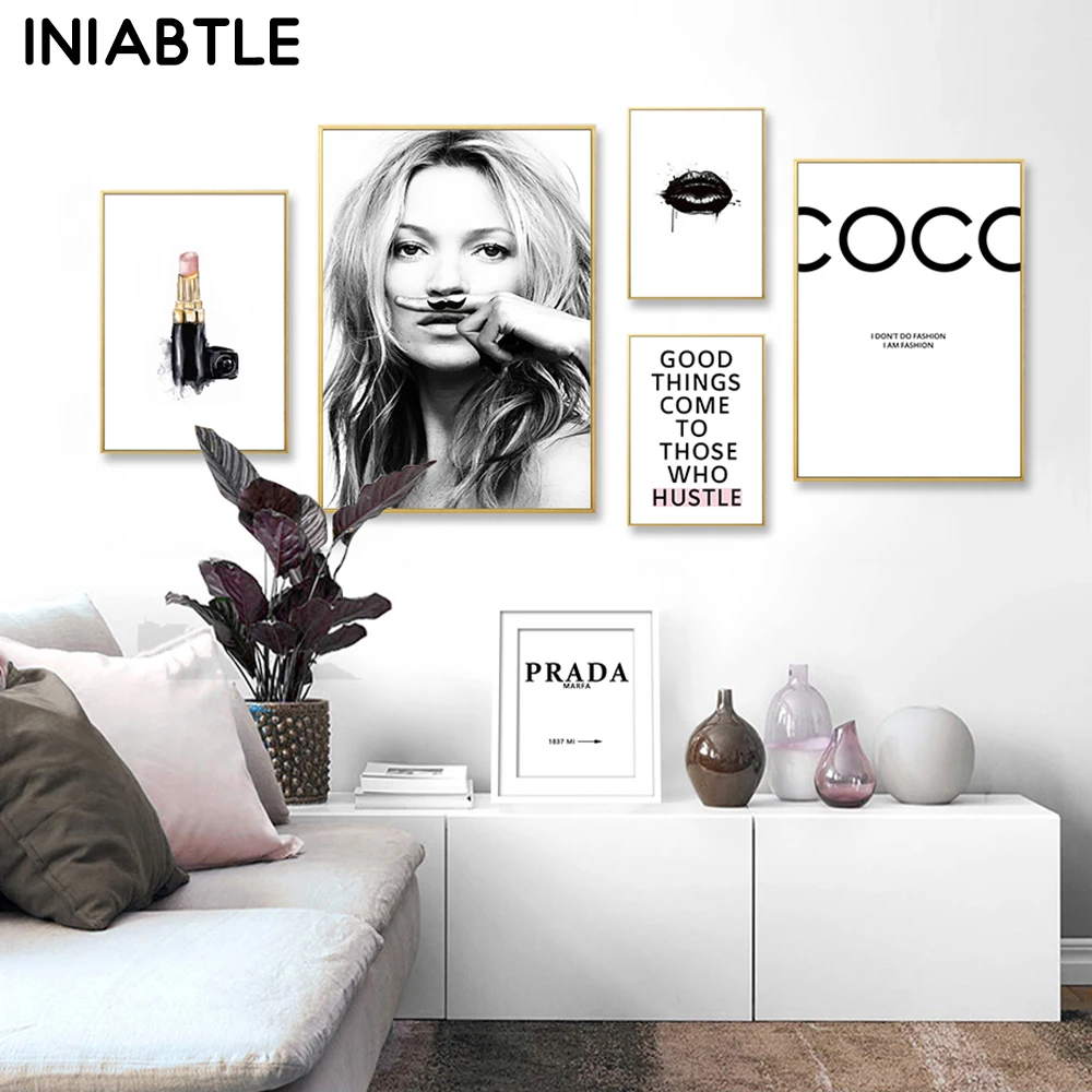 

Abstract Modern Fashion Make Up Canvas Painting Salon Posters Prints Black White Nordic Wall Art Pictures Living Room Home Decor