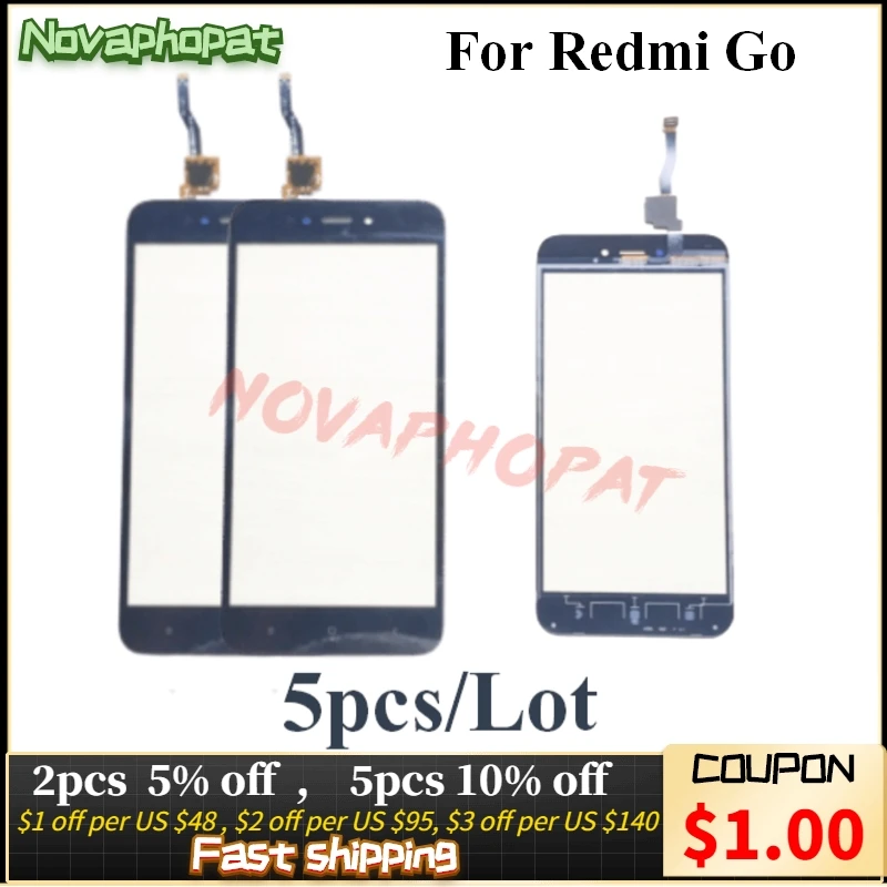 

Сенсорный экран Novaphopat для Xiaomi Redmi Go 5 шт., сенсорный экран с дигитайзером, стеклянный сенсор, внешняя панель, сенсорная панель