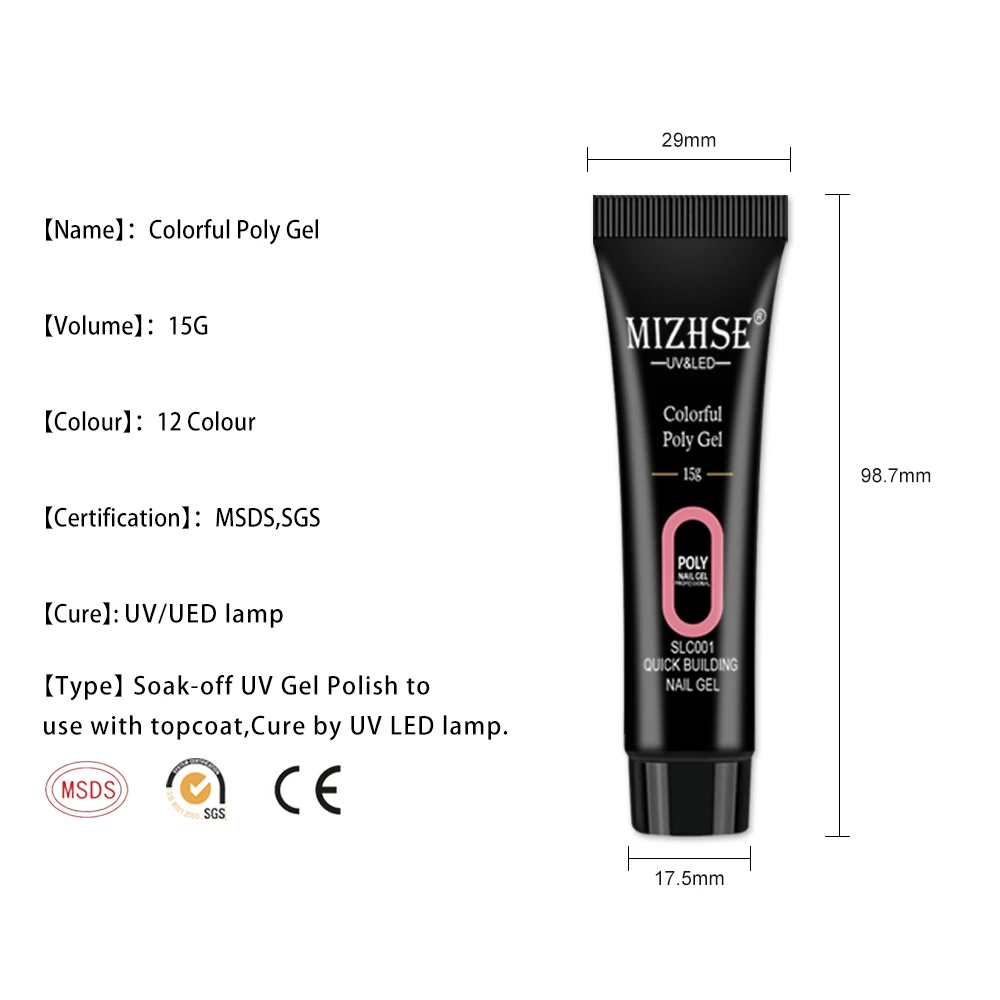 MIZHSE Nail Extension Color Poly Gel Set With Nial Form UV LED Acrylic Builder Gel Hard 5