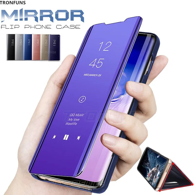 Умный чехол-книжка зеркальный для Samsung Galaxy Note 10 S10 S9 S8 Plus S10E A50 A30 A70 A20e A20 A10 A40 A9 A8 A7 2018