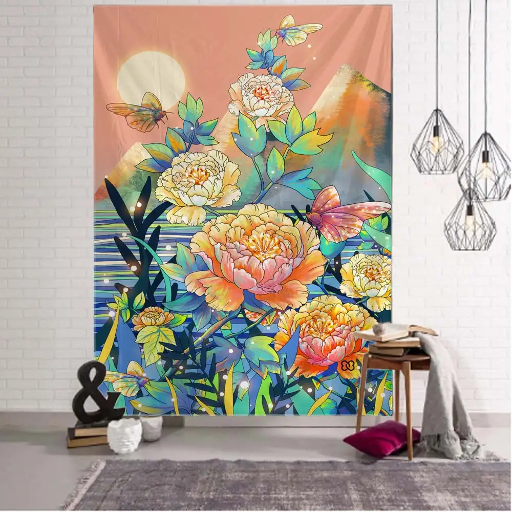 

Plant flower and bird tapestry wall hanging aesthetics room decoration Bohemian hippie home dormitory wall decoration 8 sizes
