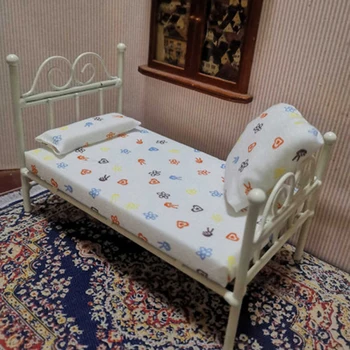 

1:12 miniature for dolls Doll house bunk bed mattress quilt pillow Furniture toy children simulation house role play toys