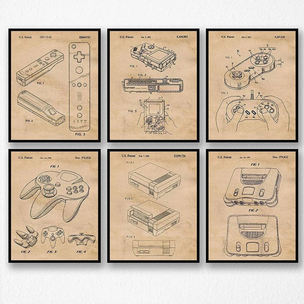 Vintage Nintendo Brevetto Poster Stampe Wall Art Decor Regali Per Home Office Film Fan Abstract Wall Art Pictures Home Decor