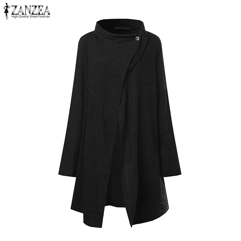 ZANZEA женские вязаные топы модная Асимметричная блузка Офисная Женская рабочая рубашка Осенняя винтажная туника на одной пуговице Blusas