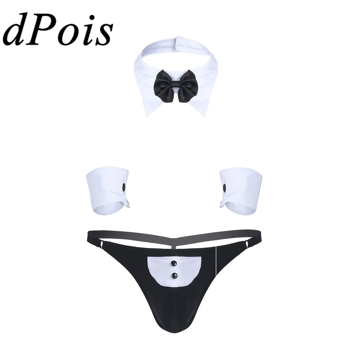  Mens Waiter Lingerie Suit Man Cosplay Costume Gay Tuxedo G-string Thong Underwear &amp Bow Tie Collar Bracelets | Тематическая