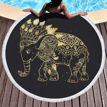 

Microfiber round Beach Towel Bath Towel Elephant Printed Webbing SU 150cm Adult Colorful Quicksand Pattern