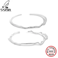 

S'STEEL Korean 925 Sterling Silver Minimalist Punk Irregular Texture Cuff Bangles For Women Open Bangle Bracelets Fine Jewelry