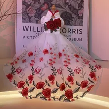 

Handmade Dog Dress Wedding Ball Gown Floor Length Trailing Pet Clothes Peony Embroidery Party Holiday Festivity Celebration