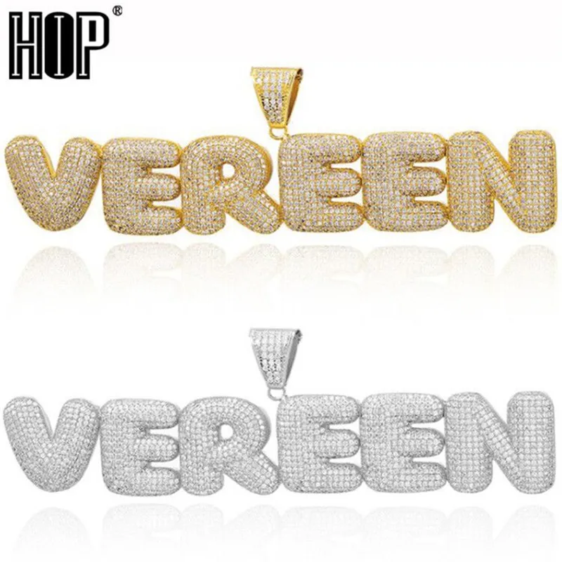 

Hip Hop Custom Name Zircon Iced Out Bubble Letters Chain Pendants&Necklaces For Men Jewelry With Gold Cuban Tennis Chain
