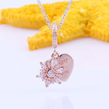 

Original 925 Sterling Silver New Style Snowflake And Heart Rose Gold Pendant Fit Pandora Women Bracelet & Necklace Diy Jewelry