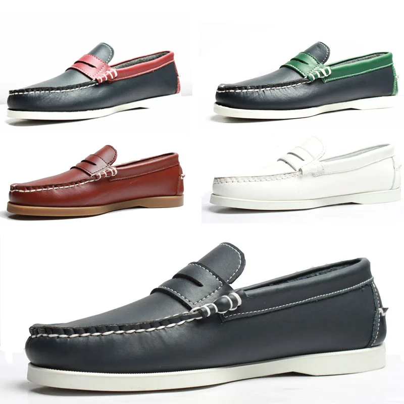Leather Shoes Wine Red Boat Shoes Mens Casual Shoes Loafers Genuine Oil