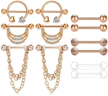 

14G Surgical Steel Nipple Rings Nipplerings Nipple Chain Dangle Shield Ring Barbell Nipple Piercing for Women
