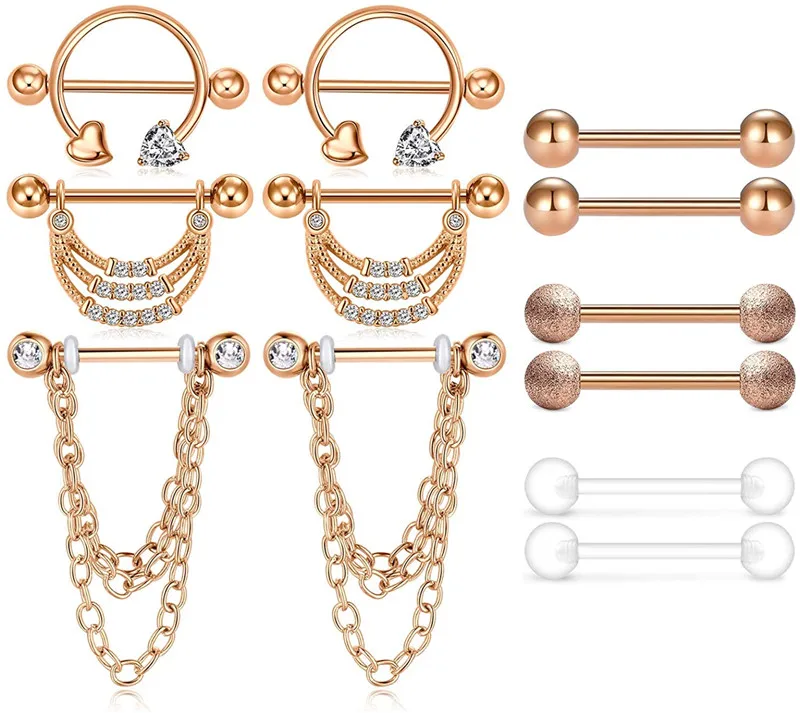 14GstainlesssteelNippleRingsNippleringsNippleChainDangleShield