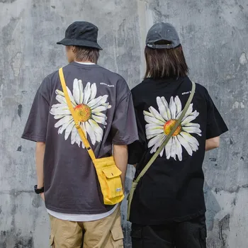 

NiceMix Summer Women T-shirt Short Sleeved tshirt Round Collar Oversize Daisy Printing Pattern Female Tops coupls pullover