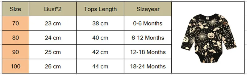 Halloween Baby 0-24M Gold Printed Romper Girls Boys Infant Toddler Child Costume