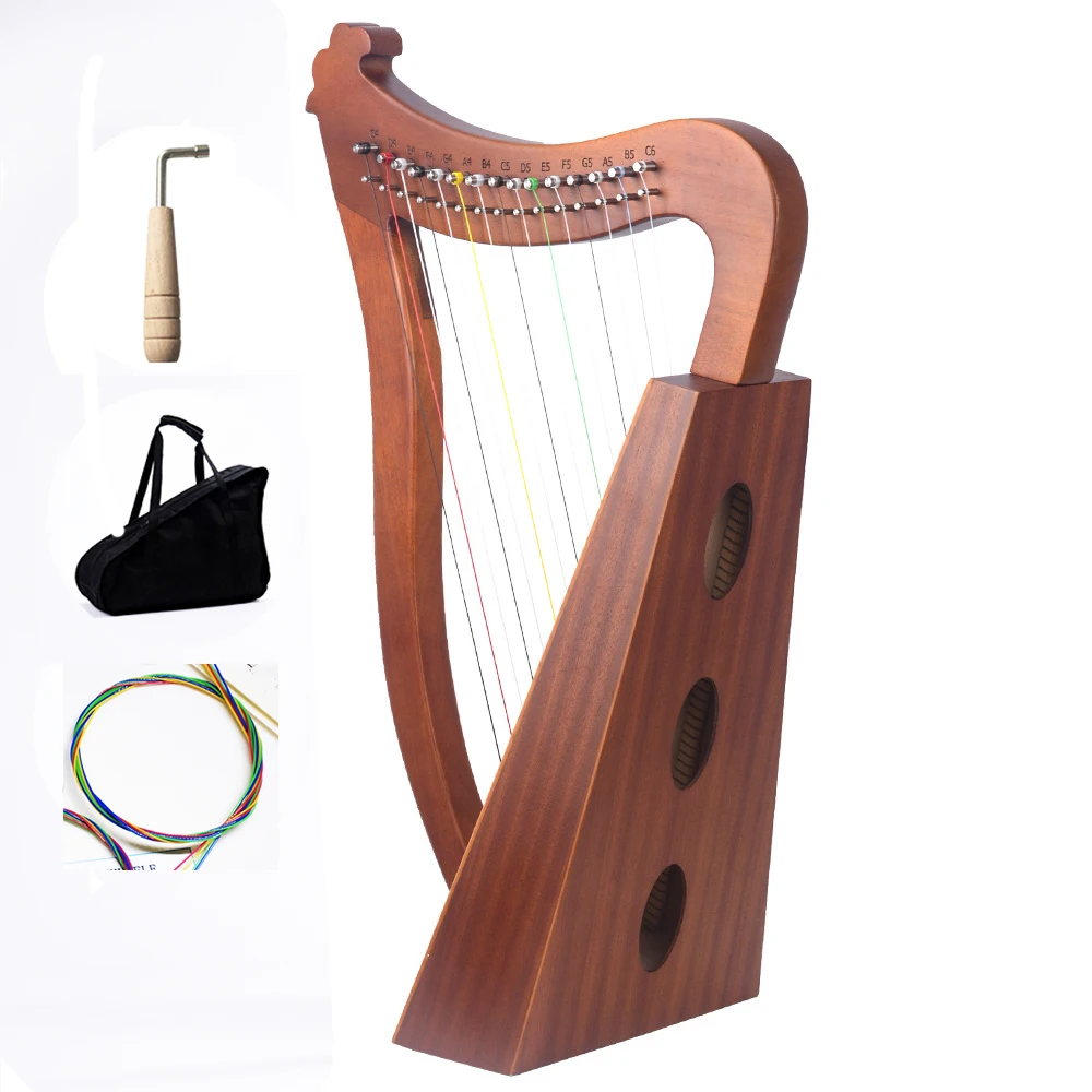 GK-15M Harp Instrumento musical para principiantes de madera de arce de 15 cuerdas con martillo de afinación 