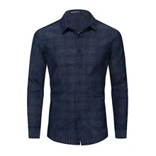 Осенняя мужская одежда, клетчатая полосатая рубашка из чистого хлопка с длинным рукавом, кардиган с лацканами 095