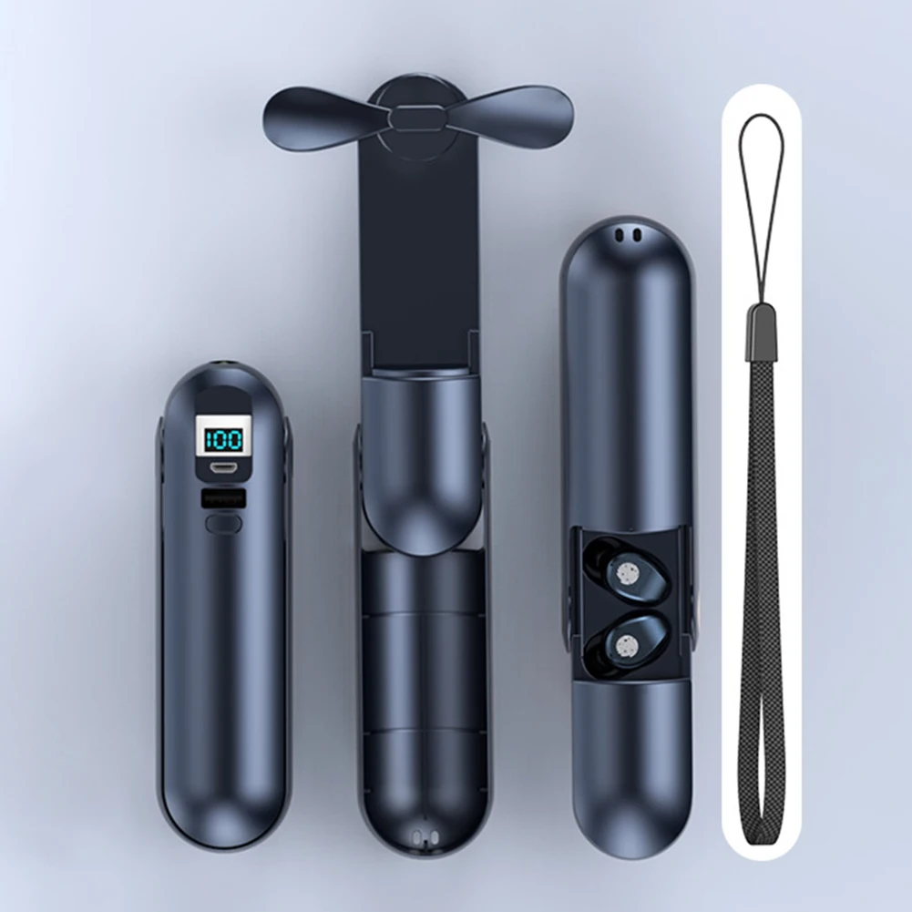 F7 TWS Bluetooth 5 0 Wireless Headphone Earbud with Handheld Fan Charging Box