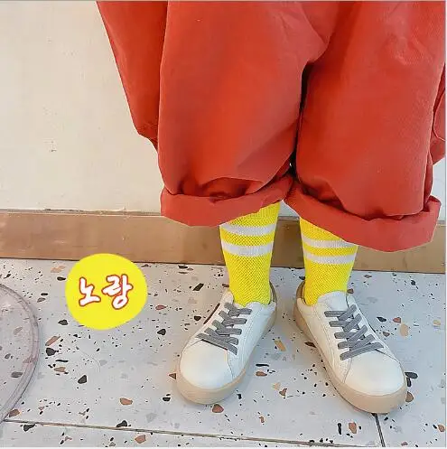 1-8Year 4 Pairs Spring and summer new striped parallel bar socks candy mesh children's socks
