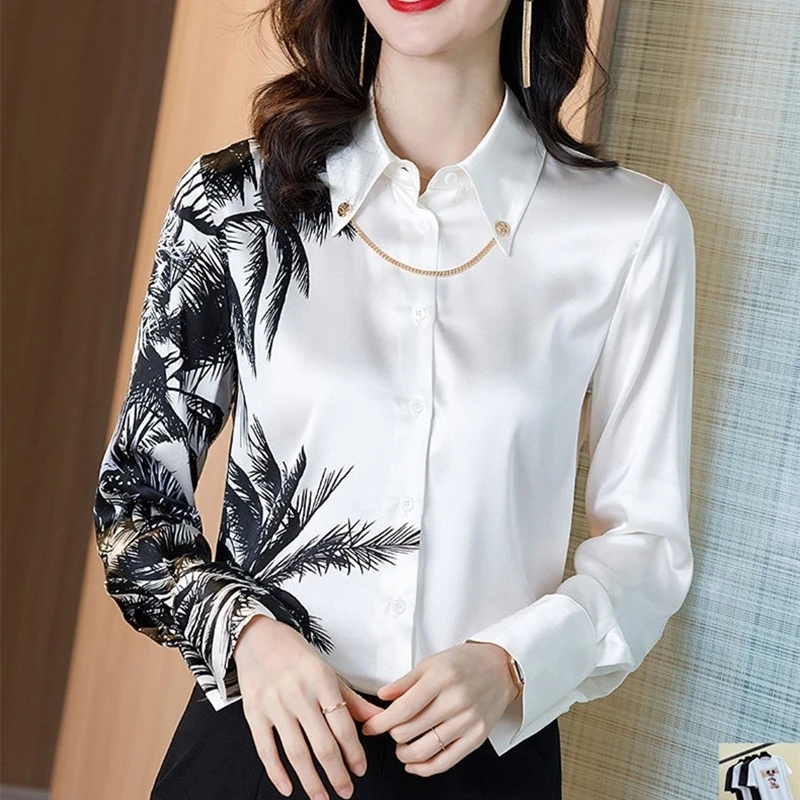 

Office Lady Blouse Shirt 2021 Spring New Arrival Long Sleeve Contrast Color Print Women Blouses Big Size Elegant Fashion Stylish