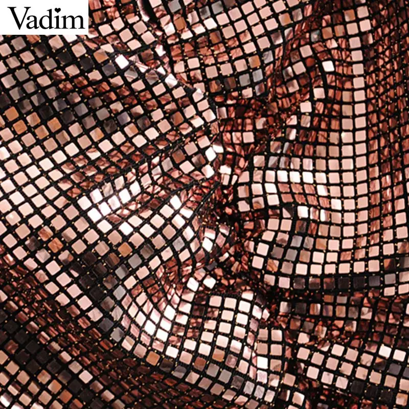 Vadim женские шикарные С Блестками Блестящие Мини-платья с пышными рукавами плиссированные эластичные женские стильные платья для вечеринок с v-образным вырезом QD015