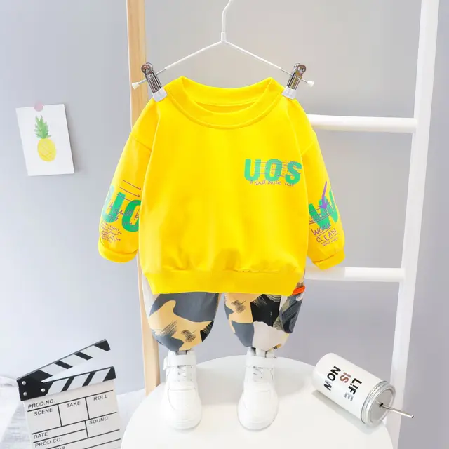 Fashion Spring Autumn Baby Girl Clothes Children Boys Casual Letter Jacket Pants 2Pcs/set Toddler Cotton Costume Kids Tracksuits XMW uos F Yellow