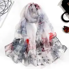 Four Seasons Thin Soft Pastoral Scarf Wild Georgette Gradient Color Sunscreen Printing Flower Multicolor Decorative Shawl A51
