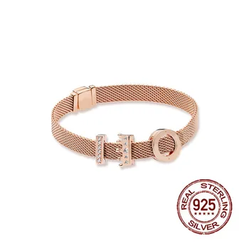 

S925 silver Rose Gold original Reflexions Crown crystal Bracelet Bangles Set Fit Pandoras Charm beads Women DIY Jewelry Gift