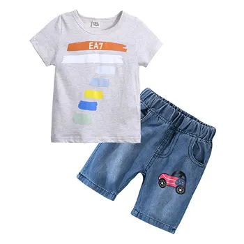 

Fashion Children Boys Clothes Summer Toddler Boy Clothes Short Sleeve Top+Jean Short Cartoon Kids Clothing 1-6 Years