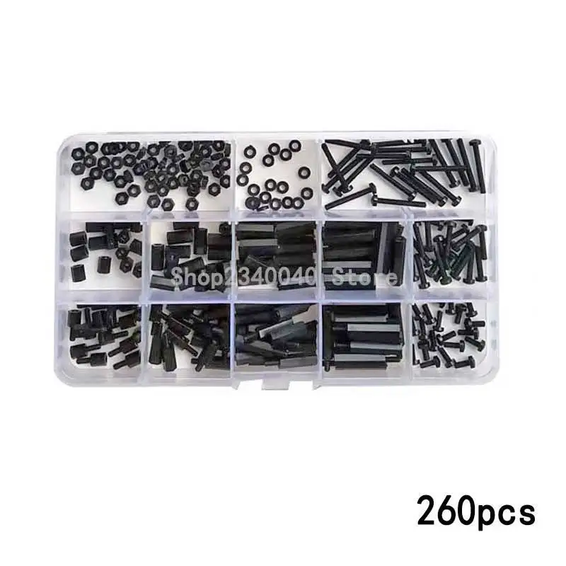 260Pcs/Set M3 Nylon Hex Spacers Screw Nut Stand-off Plastic Parts Plastic Standoff Set nuts, PCB board height hexagon spacer kit