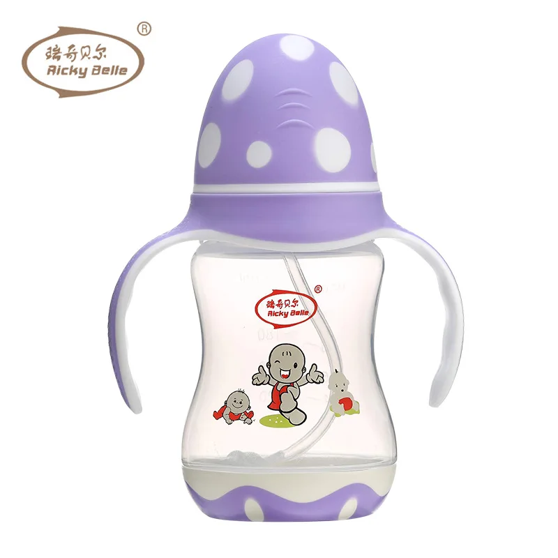 

Wide-mouth PP Feeding Bottle Cute Mushroom Head against Flatulence Feeding Bottle Newborns Double Color Handle Automatic Straw F