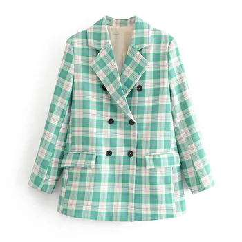 

Casual Double Breasted Women Jackets Notched Collar Plaid Women Blazer Jacket Autumn Female Outerwear Elegant Ladies Coat 2020