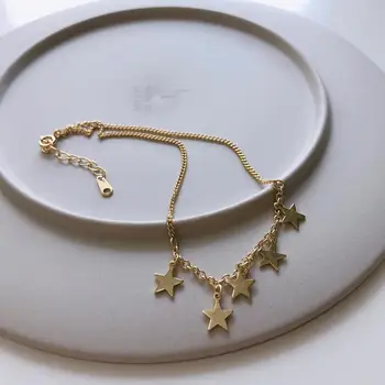 

Real 925 sterling silver ankle chain star shaped 18K gold ankle chain for women's birthday parties fashion 925 silver jewelry
