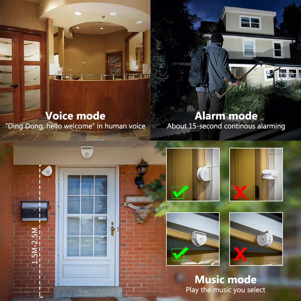 32 Songs Wireless Guest Welcome Chime Alarm Door Bell PIR Motion Sensor for Shop