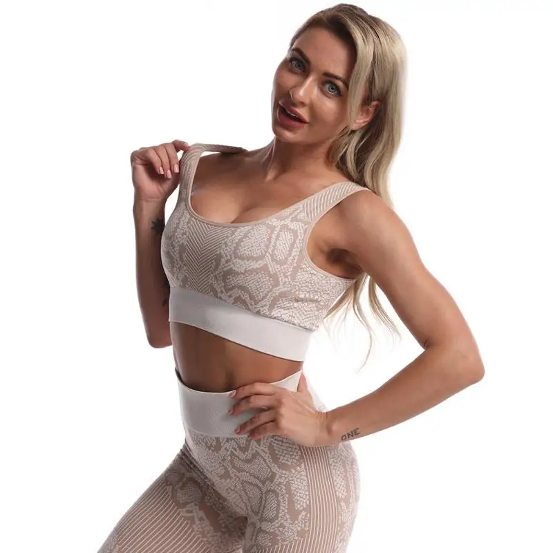 Snake Print Sport Set Women Seamless Sportswear 2 Piece Yoga Bra and Leggings Fitness Workout Clothes Gym Outfit Ensembles Femme | Спорт и