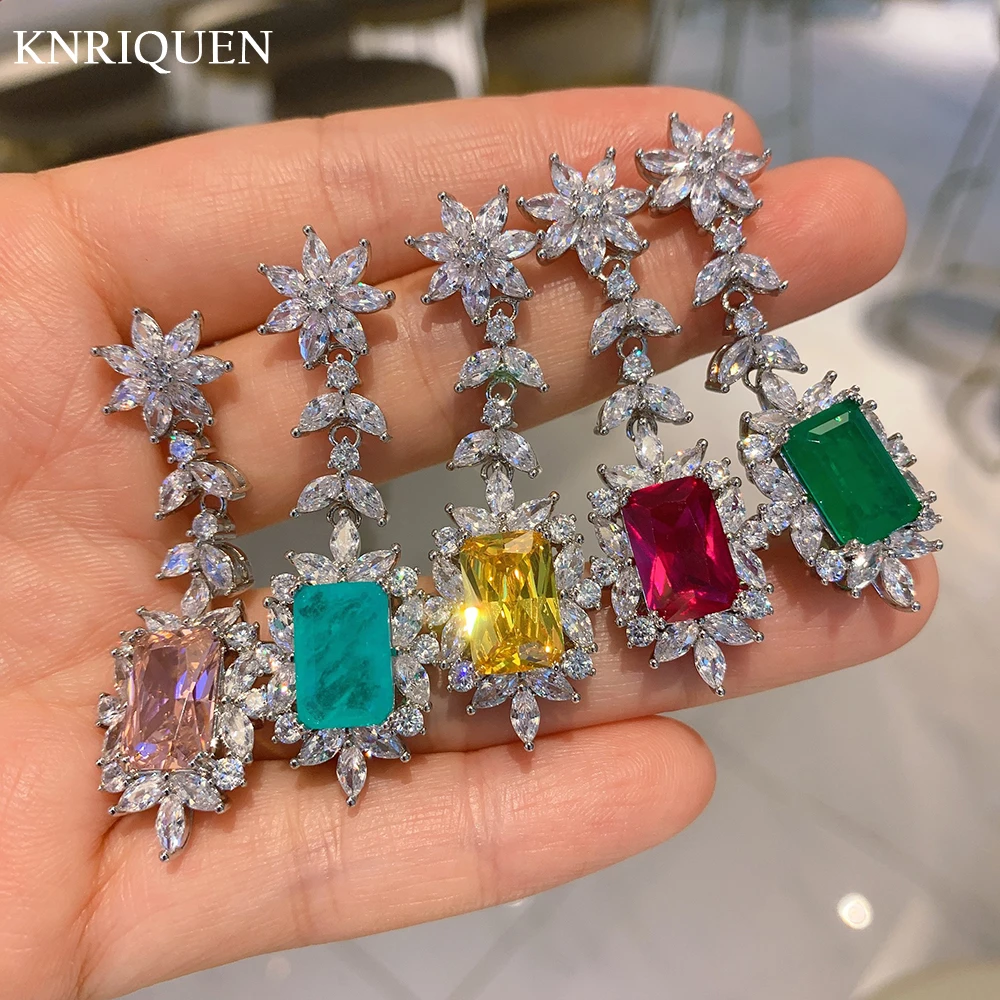 Knriquen 8*12Mm Paraiba Tormalina Rubino Smeraldo Quarzo Topazio Orecchini Di Pietre Preziose Per Le Donne Festa Di Nozze Gioielleria Raffinata Regalo