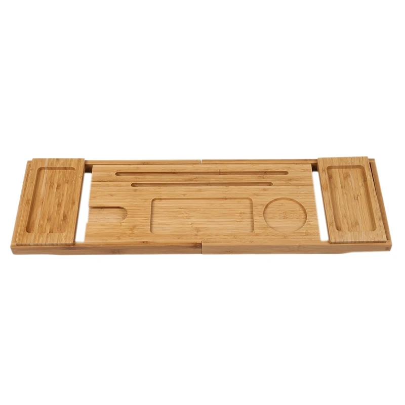 

Adjustable Bathtub Tray Bathtub Caddy Tray Bamboo Bathroom Organizer with Expandable Sides Holder for Book Glass Towel