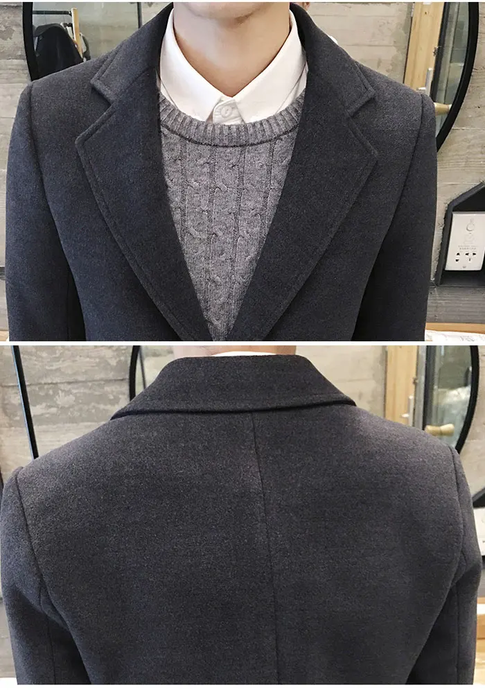 New Winter Woolen Coat Men Leisure Long Sections Woolen Coats Mens Pure Color Casual Fashion Jackets / Casual Men Overcoat